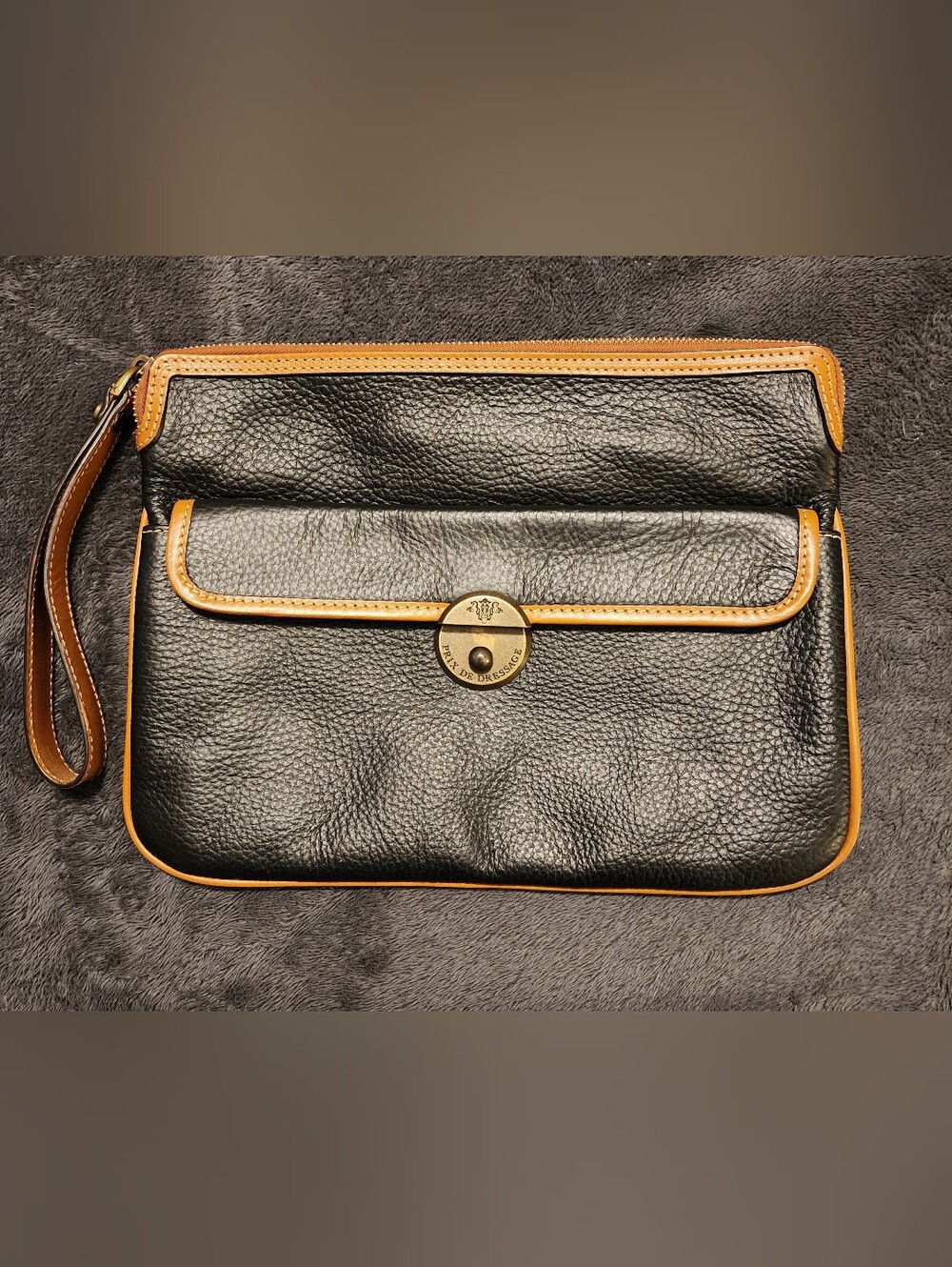 Prix de Dressage Vintage Black Pebbled Leather Equestrian Wristlet